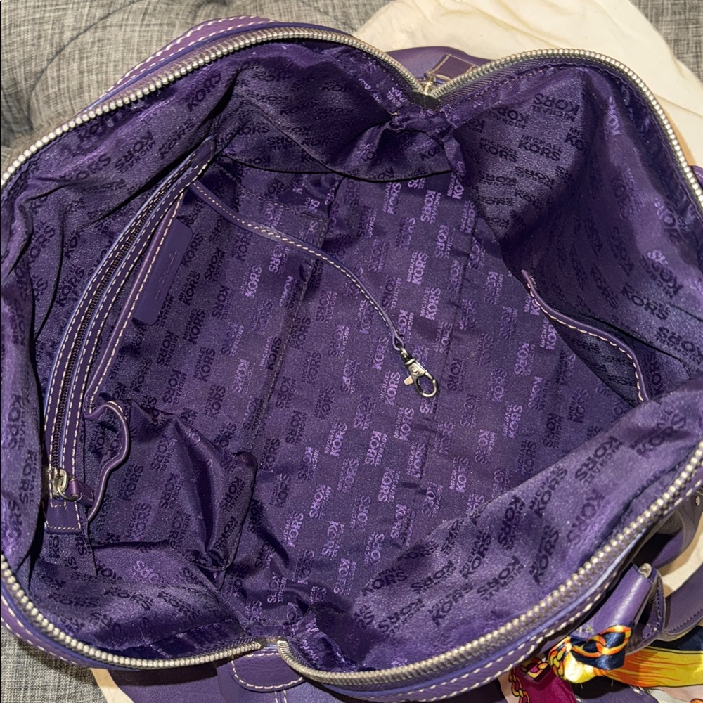 Michael Kors Satchel Large Oversized Purple Leather Studded  Lattington Bag - Picture 10 of 17